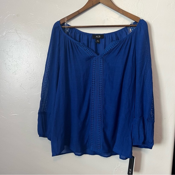 AGB Tops - NWT AGB Royal Blue Blouse Women’s Size L Boho